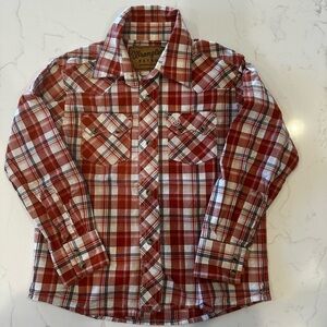 Wrangler Retro Pearl Snap Shirt Burnt Orange and Black Plaid